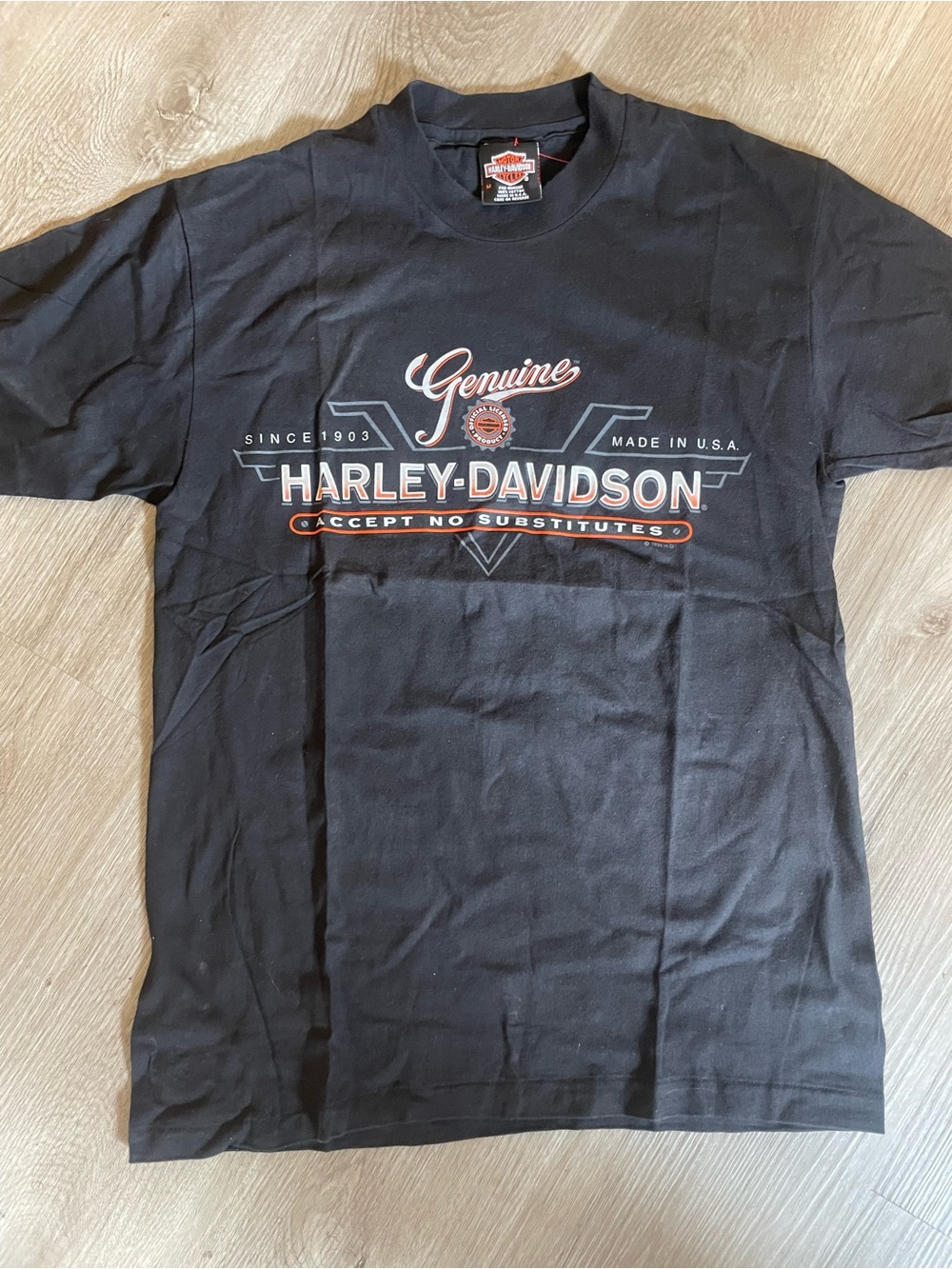 Harley-Davidson Black Tee with White and Orange Logo